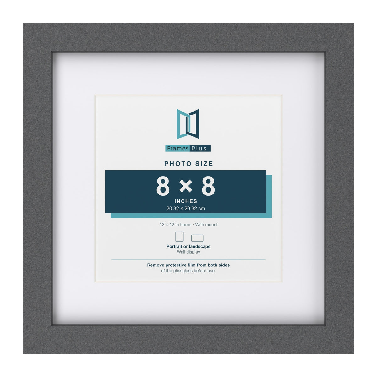 Dark Grey 12 x 12 inch picture frame with a white mount for a 8 x 8 inch photo