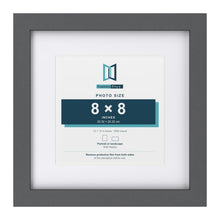 Dark Grey 12 x 12 inch picture frame with a white mount for a 8 x 8 inch photo