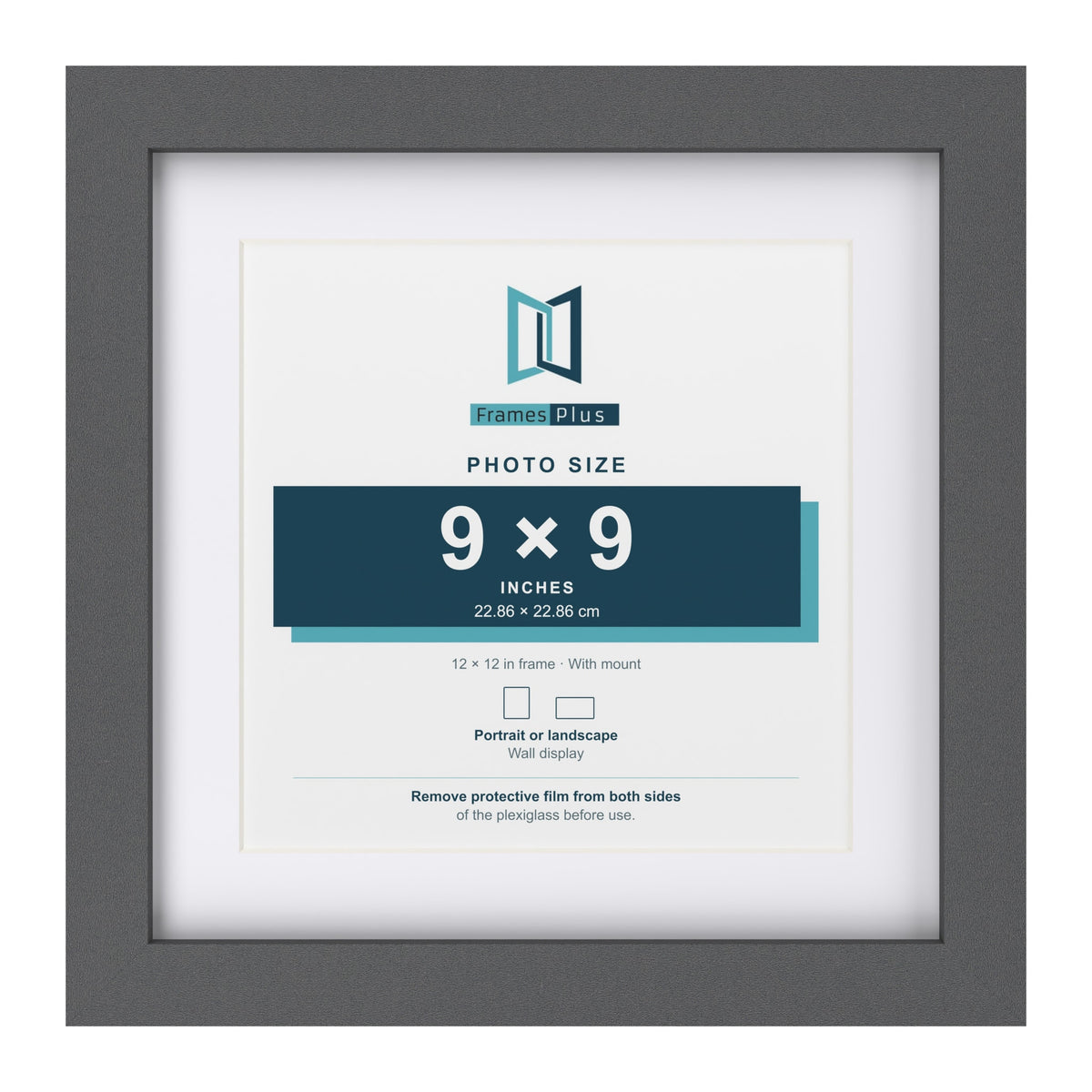 Dark Grey 12 x 12 inch picture frame with a white mount for a 9 x 9 inch photo