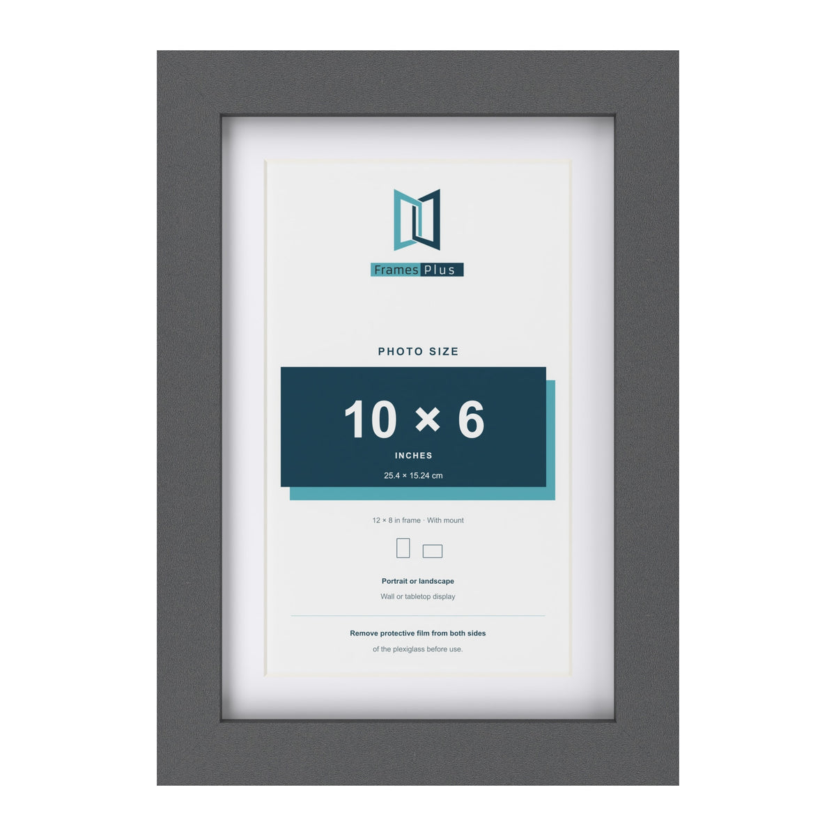 Dark Grey 12 x 8 inch picture frame with a white mount for a 10 x 6 inch photo
