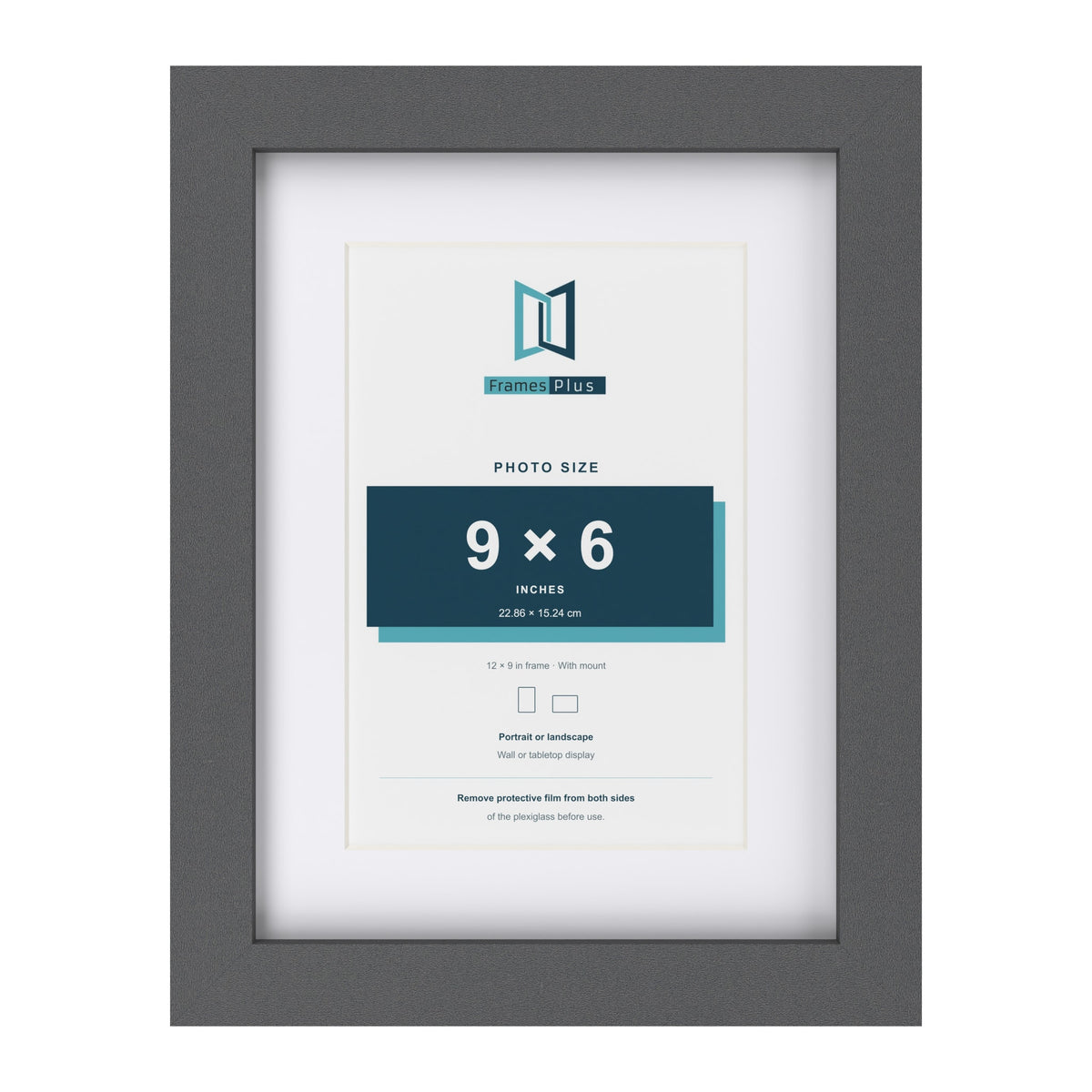 Dark Grey 12 x 9 inch picture frame with a white mount for a 9 x 6 inch photo