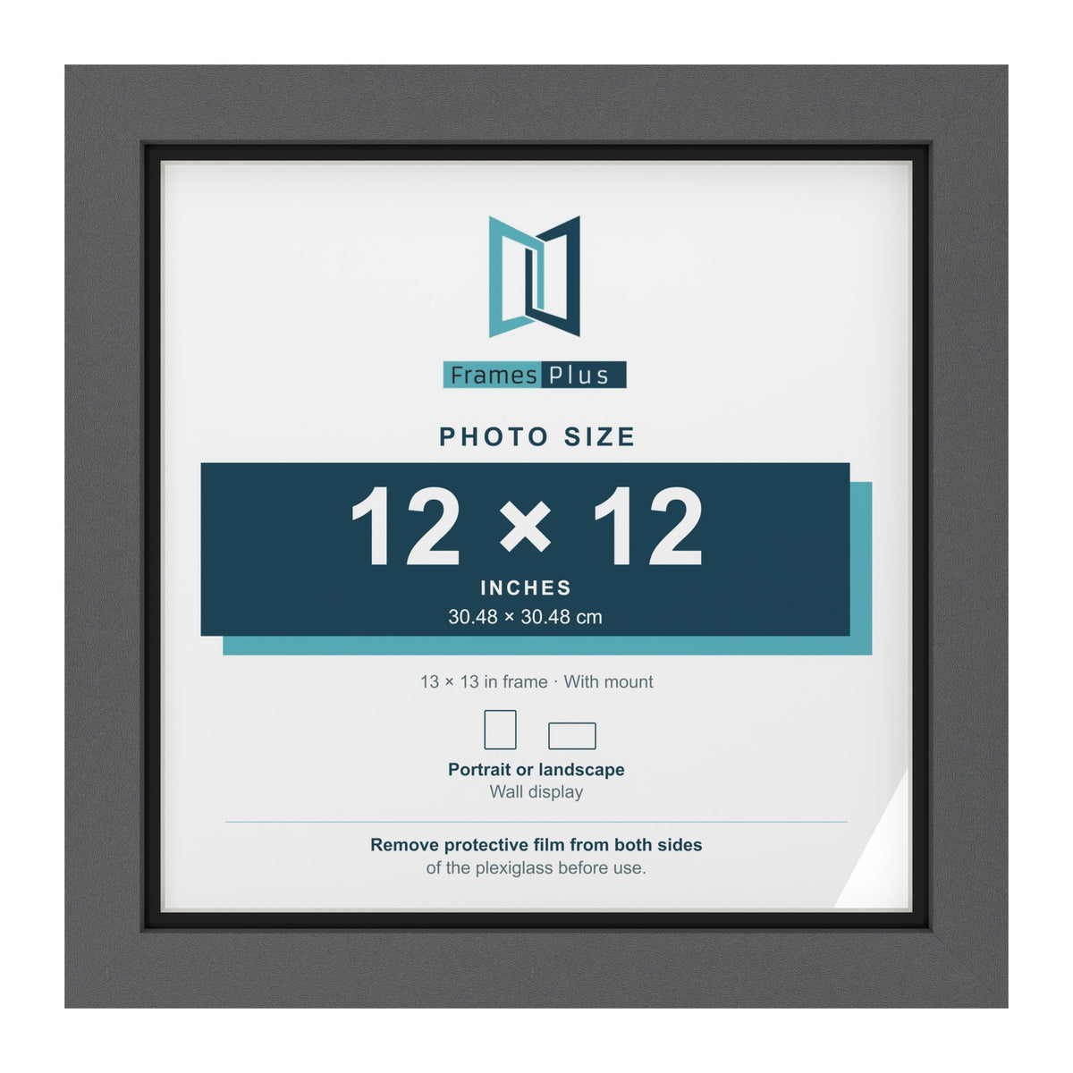 Dark Grey 13 x 13 inch picture frame with a black mount for a 12 x 12 inch photo