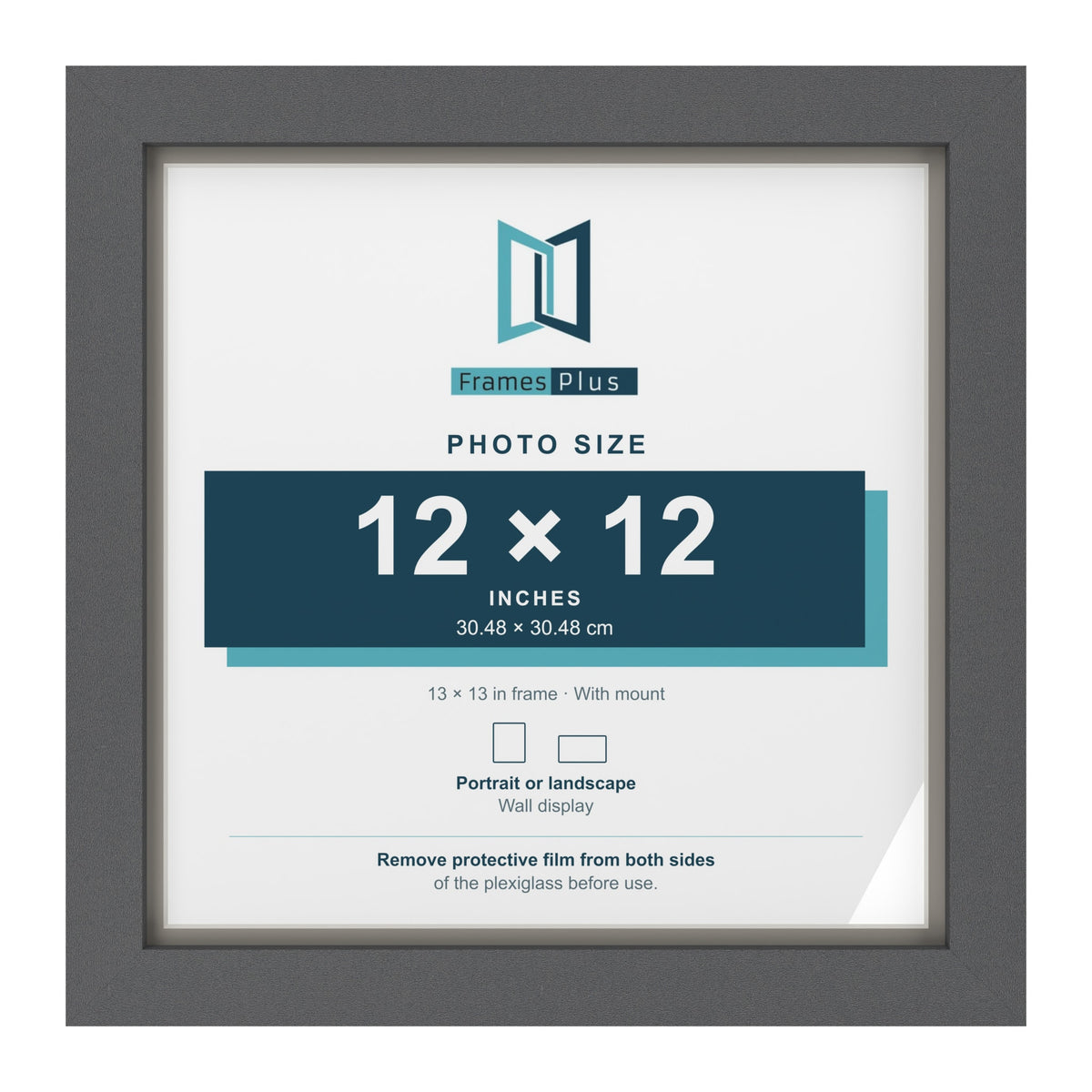 Dark Grey 13 x 13 inch picture frame with a Dawn Grey mount for a 12 x 12 inch photo