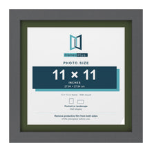 Dark Grey 13 x 13 inch picture frame with a green mount for an 11 x 11 inch photo