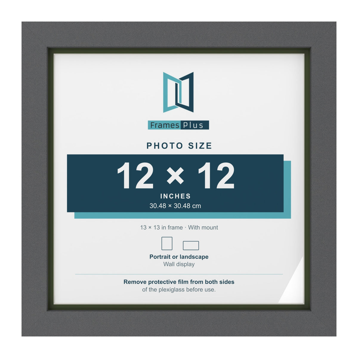 Dark Grey 13 x 13 inch picture frame with a green mount for a 12 x 12 inch photo