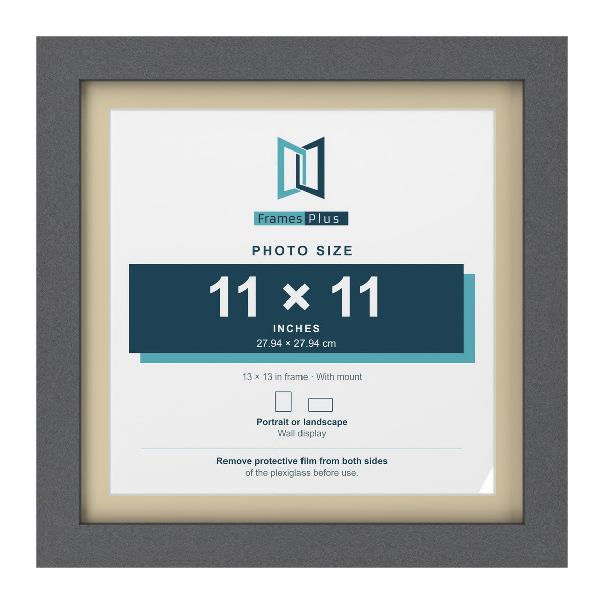 Dark Grey 13 x 13 inch picture frame with an ivory mount for an 11 x 11 inch photo