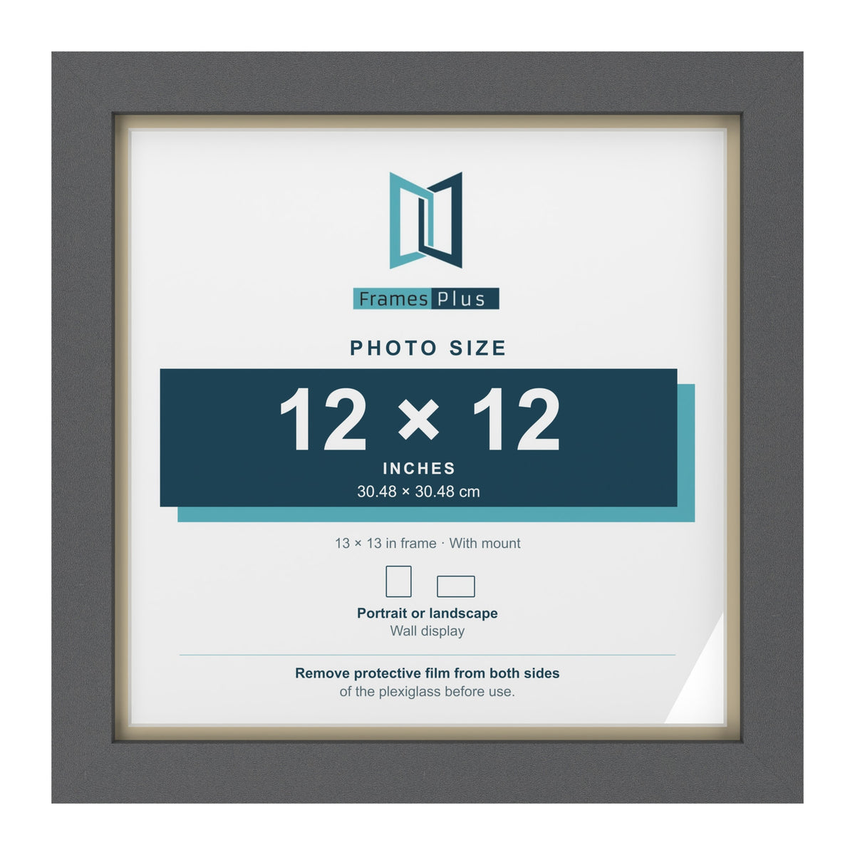 Dark Grey 13 x 13 inch picture frame with an ivory mount for a 12 x 12 inch photo