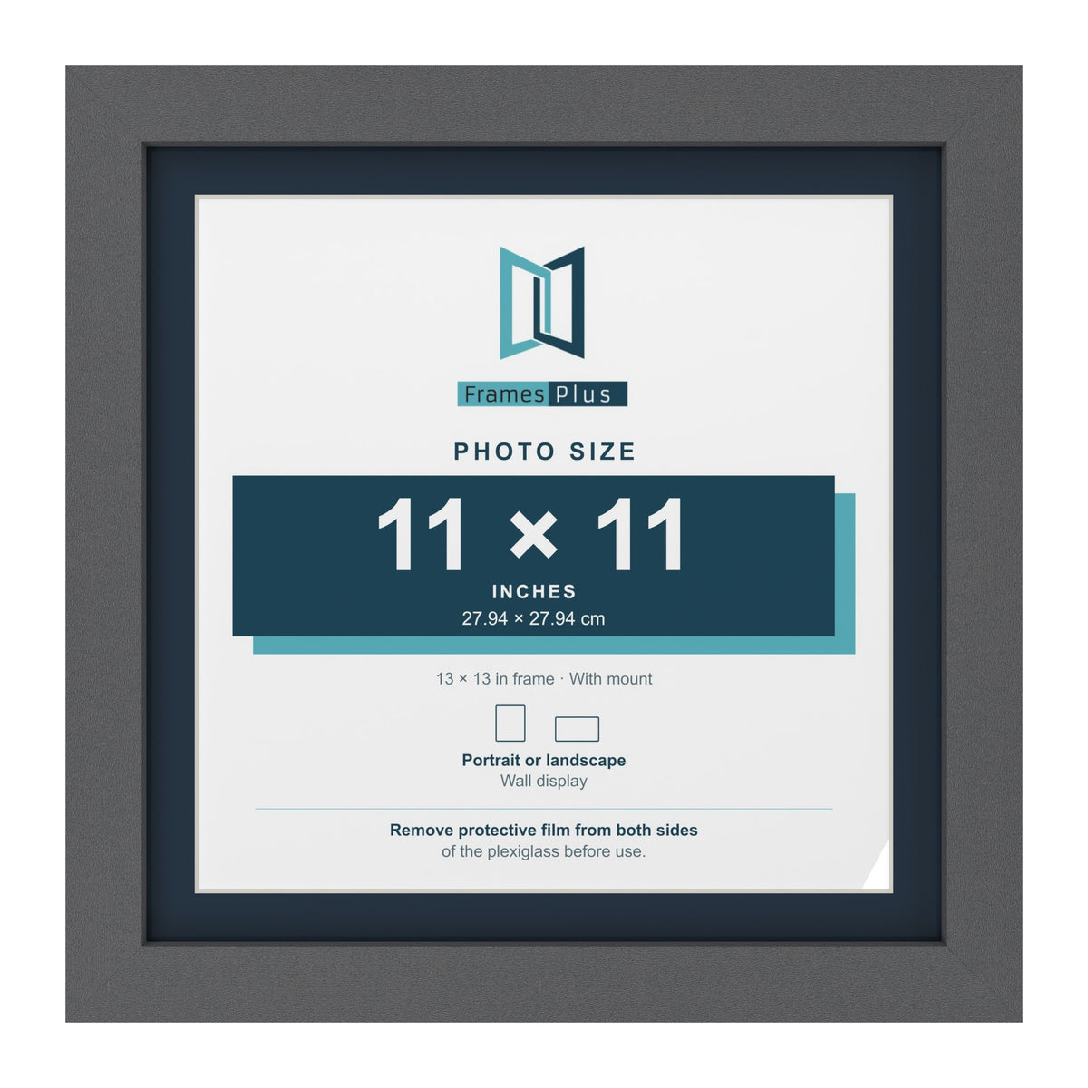 Dark Grey 13 x 13 inch picture frame with a Pacific Blue mount for an 11 x 11 inch photo