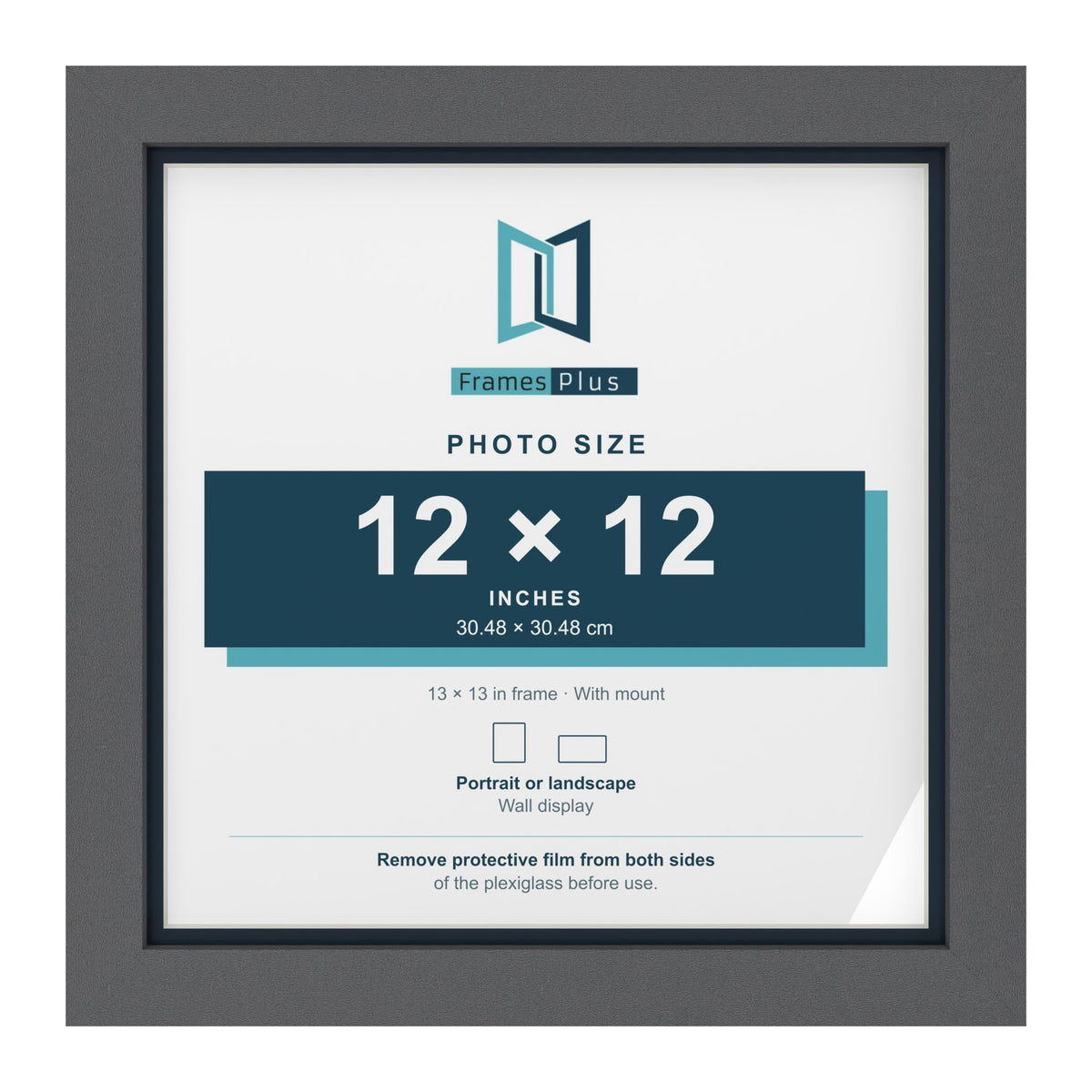 Dark Grey 13 x 13 inch picture frame with a Pacific Blue mount for a 12 x 12 inch photo