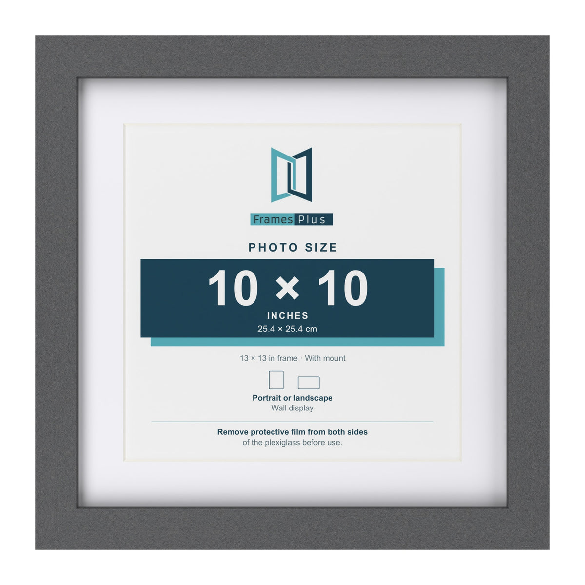 Dark Grey 13 x 13 inch picture frame with a white mount for a 10 x 10 inch photo