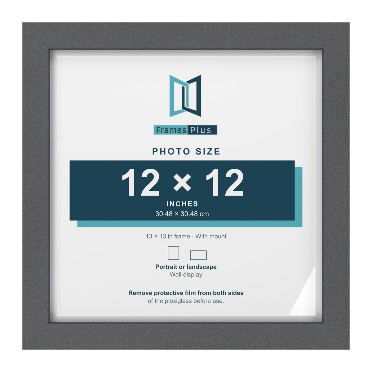 Dark Grey 13 x 13 inch picture frame with a white mount for a 12 x 12 inch photo