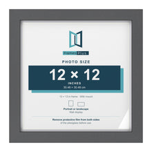 Dark Grey 13 x 13 inch picture frame with a white mount for a 12 x 12 inch photo