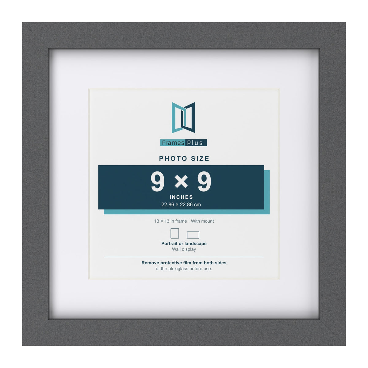 Dark Grey 13 x 13 inch picture frame with a white mount for a 9 x 9 inch photo