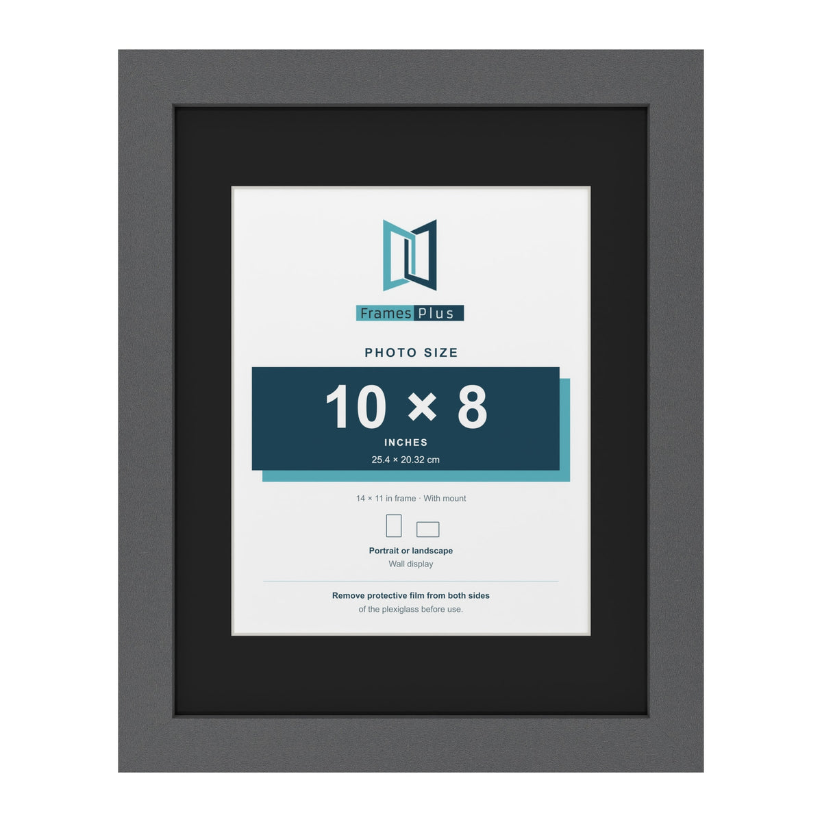 Dark Grey 14 x 11 inch picture frame with a black mount for a 10 x 8 inch photo