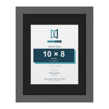 Dark Grey 14 x 11 inch picture frame with a black mount for a 10 x 8 inch photo