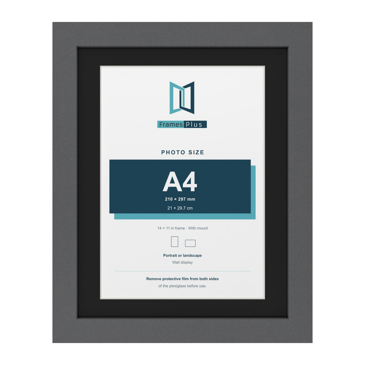 Dark Grey 14 x 11 inch picture frame with a black mount for an A4 photo