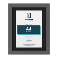 Dark Grey 14 x 11 inch picture frame with a black mount for an A4 photo