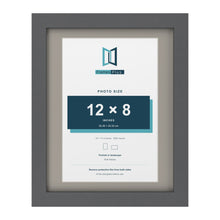 Dark Grey 14 x 11 inch picture frame with a Dawn Grey mount for a 12 x 8 inch photo