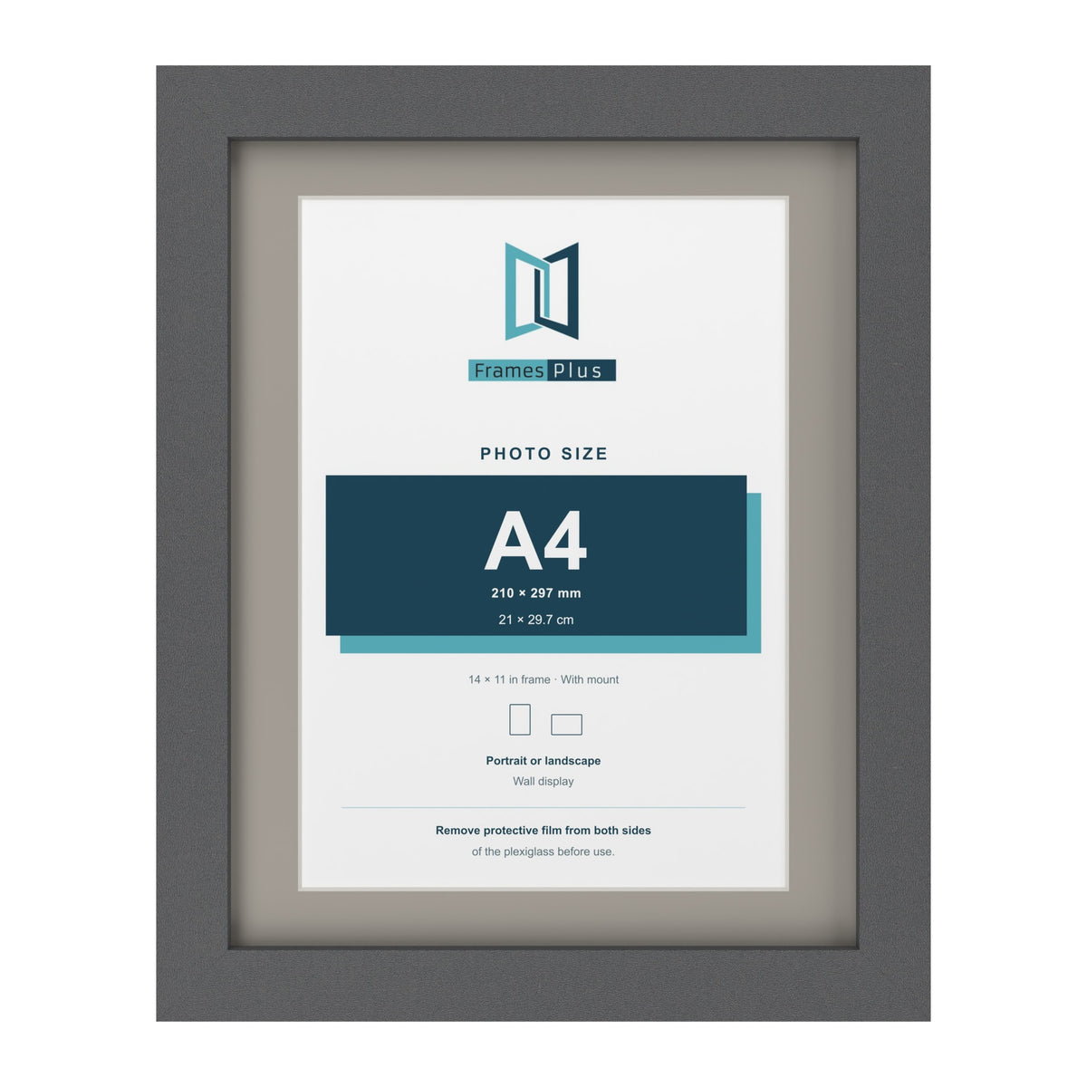 Dark Grey 14 x 11 inch picture frame with a Dawn Grey mount for an A4 photo