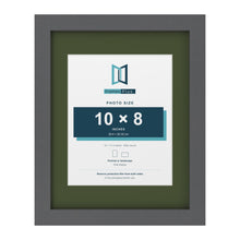 Dark Grey 14 x 11 inch picture frame with a green mount for a 10 x 8 inch photo
