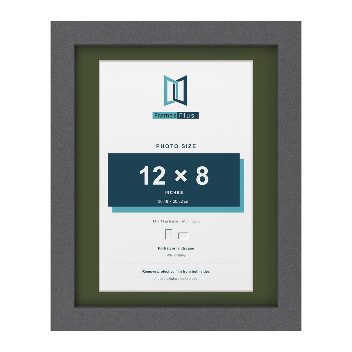 Dark Grey 14 x 11 inch picture frame with a green mount for a 12 x 8 inch photo