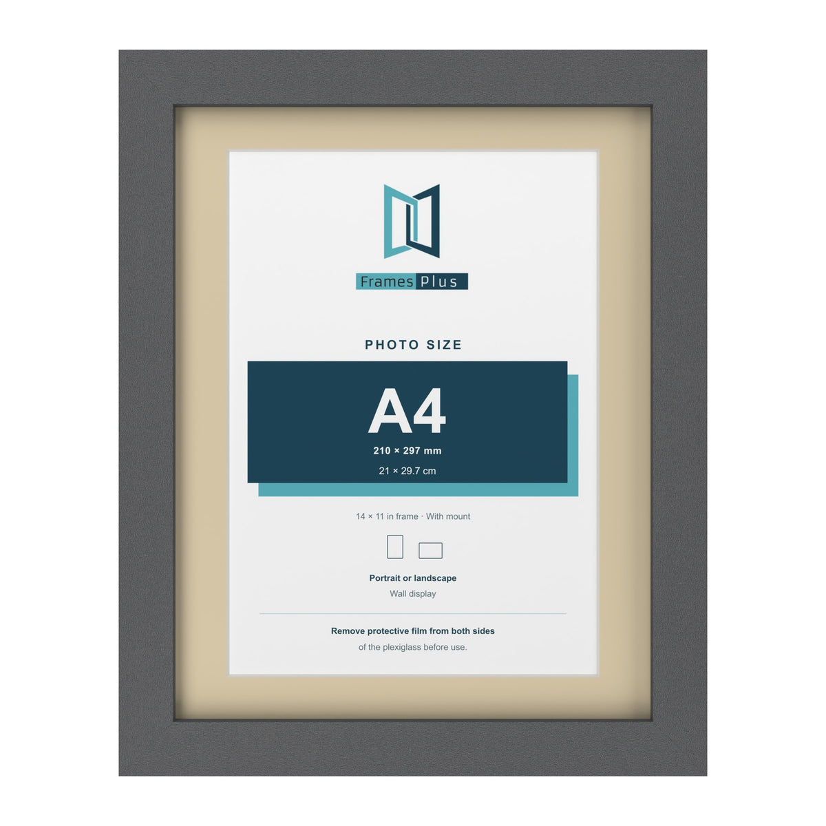 Dark Grey 14 x 11 inch picture frame with an ivory mount for an A4 photo