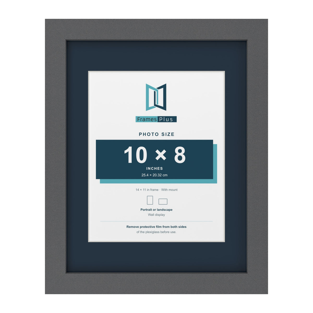 Dark Grey 14 x 11 inch picture frame with a Pacific Blue mount for a 10 x 8 inch photo