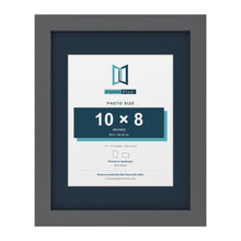 Dark Grey 14 x 11 inch picture frame with a Pacific Blue mount for a 10 x 8 inch photo
