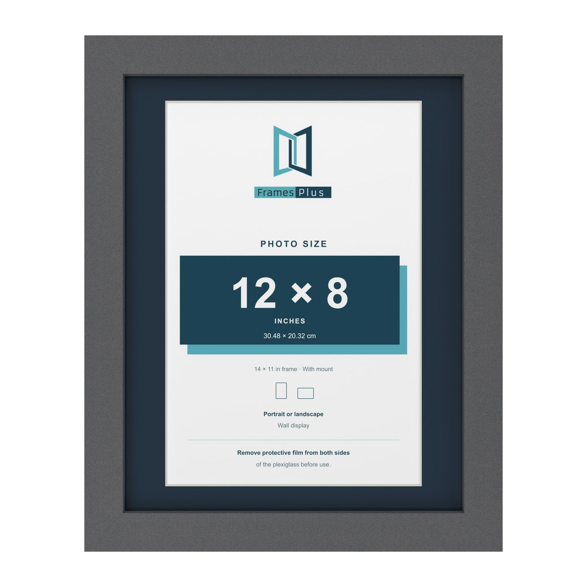 Dark Grey 14 x 11 inch picture frame with a Pacific Blue mount for a 12 x 8 inch photo