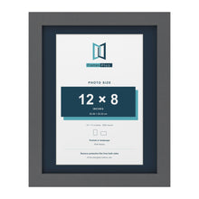 Dark Grey 14 x 11 inch picture frame with a Pacific Blue mount for a 12 x 8 inch photo