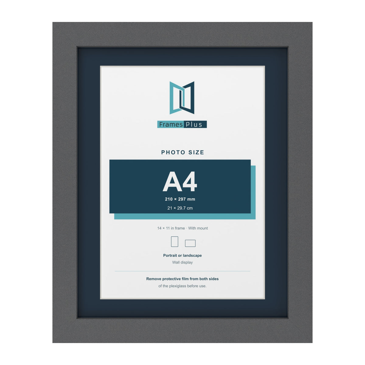 Dark Grey 14 x 11 inch picture frame with a Pacific Blue mount for an A4 photo