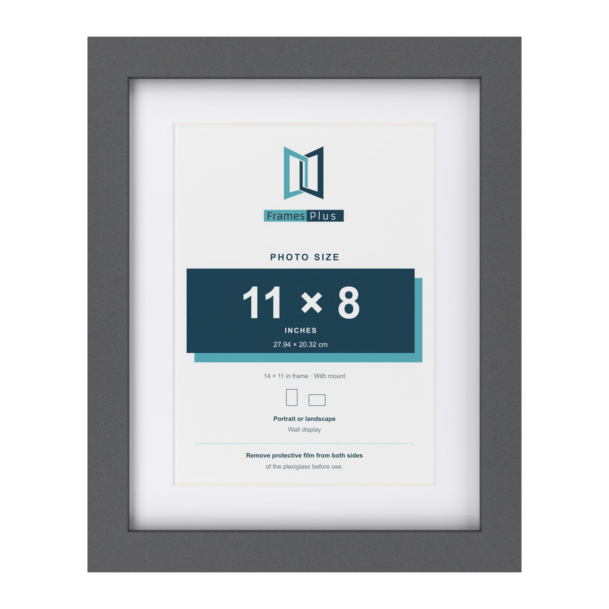 Dark Grey 14 x 11 inch picture frame with a white mount for an 11 x 8 inch photo