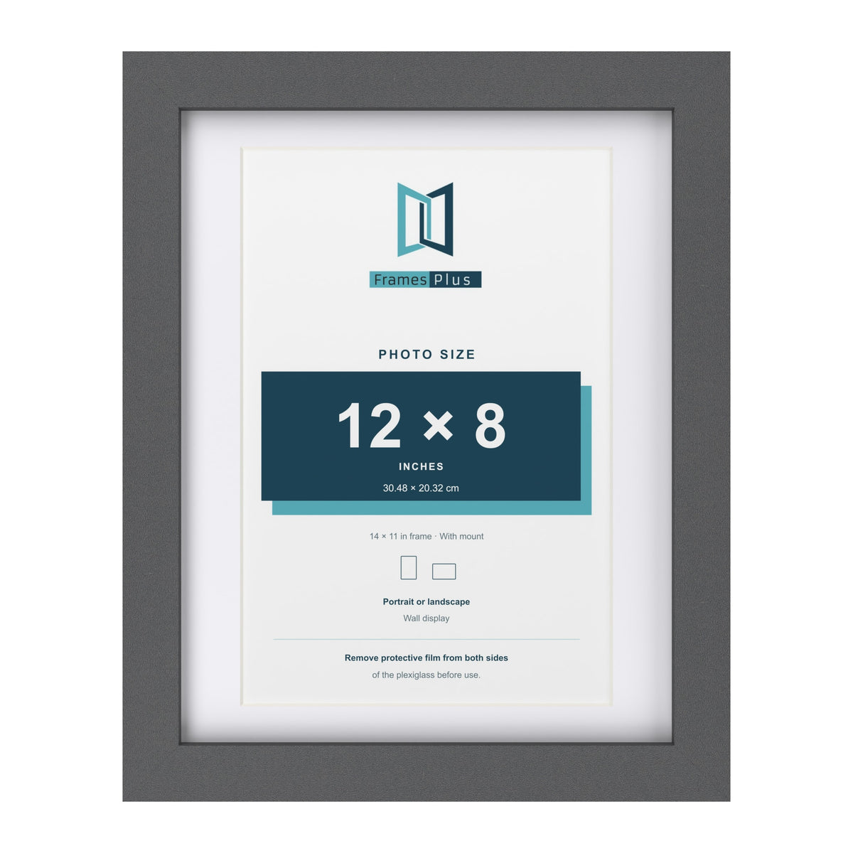 Dark Grey 14 x 11 inch picture frame with a white mount for a 12 x 8 inch photo