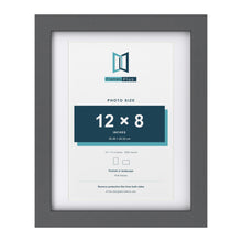 Dark Grey 14 x 11 inch picture frame with a white mount for a 12 x 8 inch photo