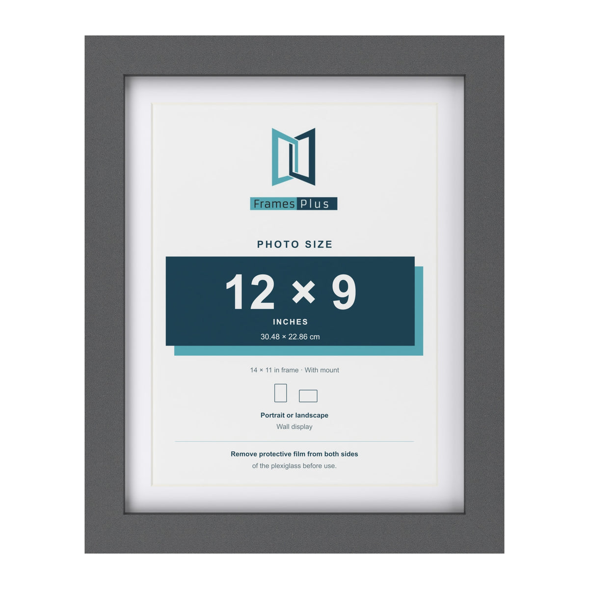 Dark Grey 14 x 11 inch picture frame with a white mount for a 12 x 9 inch photo