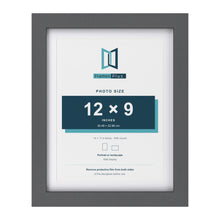 Dark Grey 14 x 11 inch picture frame with a white mount for a 12 x 9 inch photo