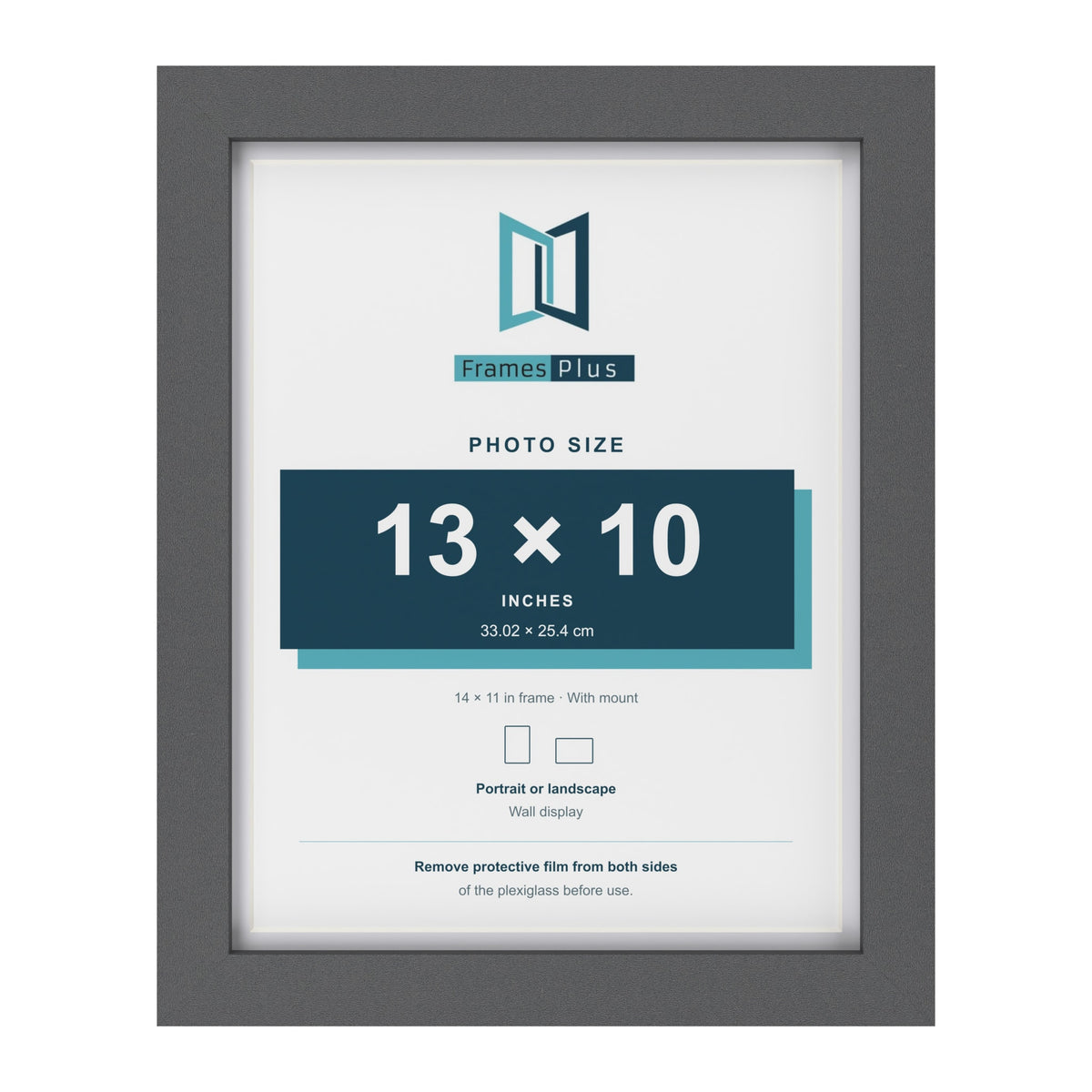 Dark Grey 14 x 11 inch picture frame with a white mount for a 13 x 10 inch photo