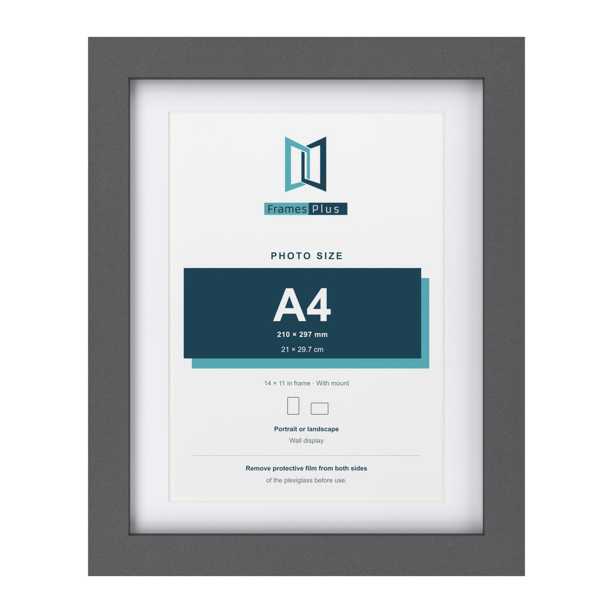 Dark Grey 14 x 11 inch picture frame with a white mount for an A4 photo