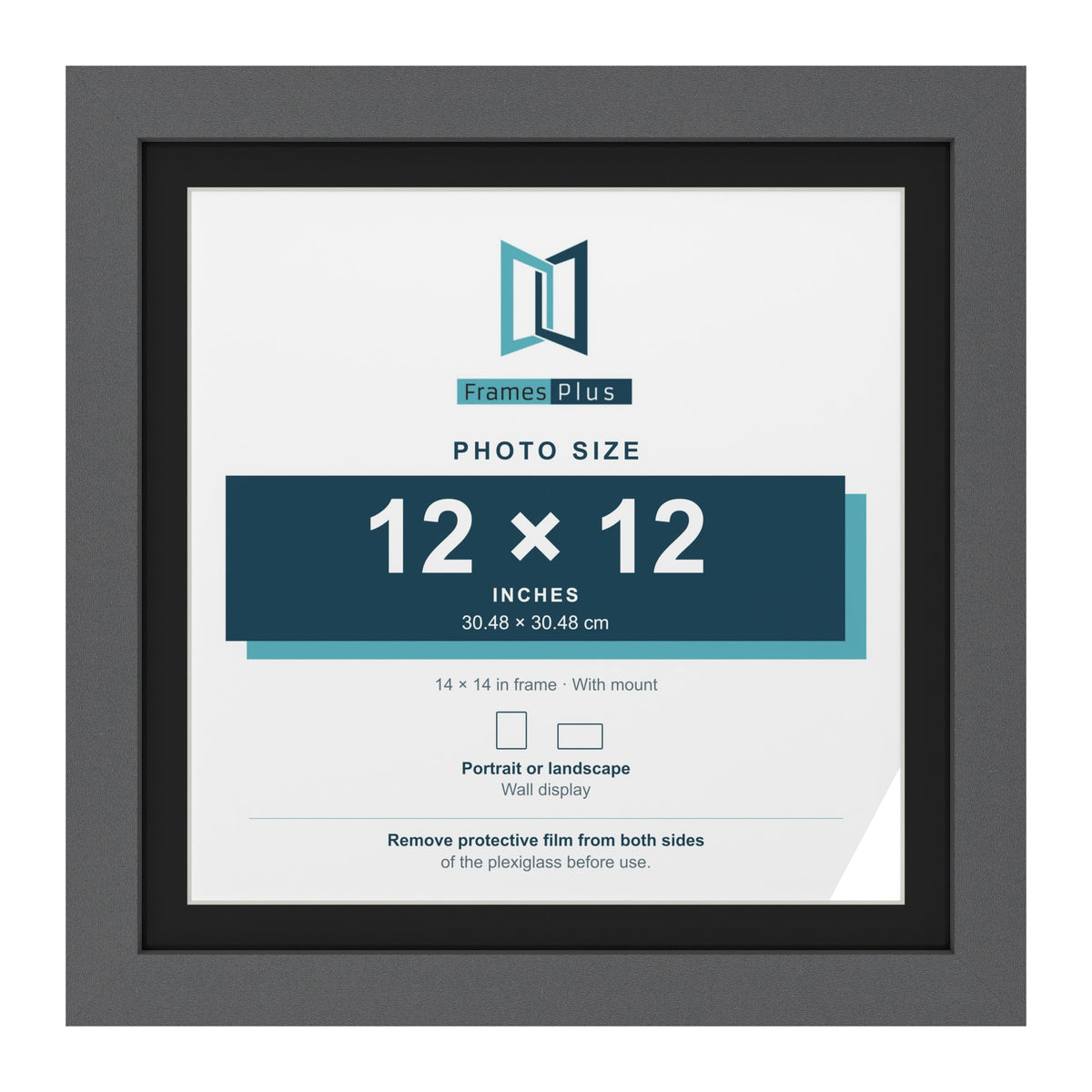 Dark Grey 14 x 14 inch picture frame with a black mount for a 12 x 12 inch photo