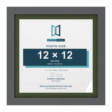 Dark Grey 14 x 14 inch picture frame with a green mount for a 12 x 12 inch photo