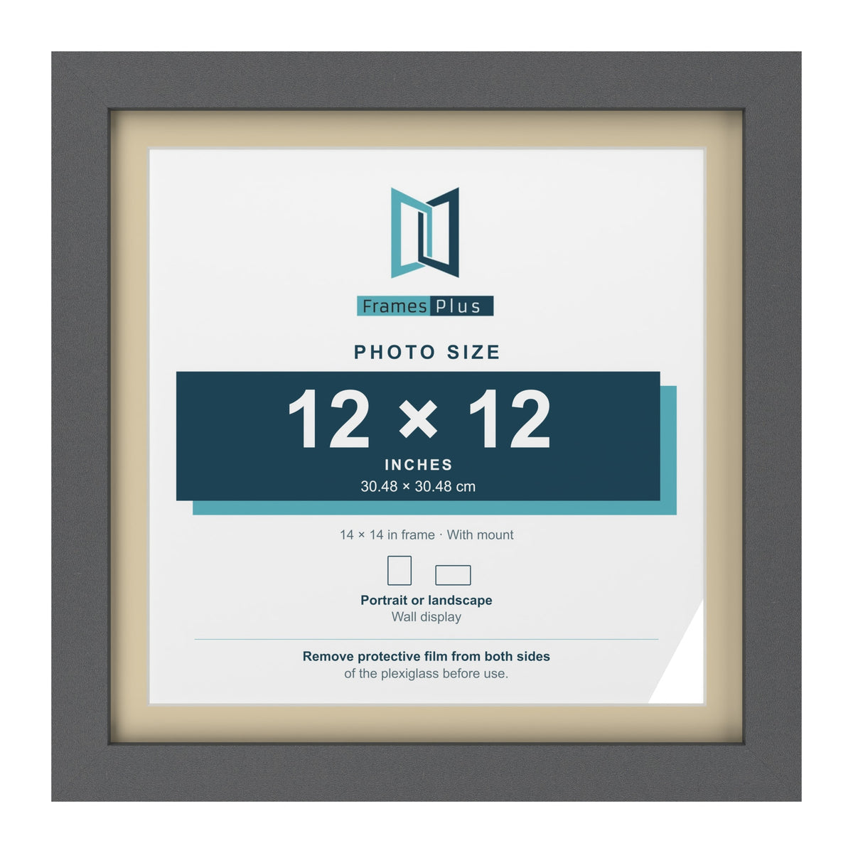 Dark Grey 14 x 14 inch picture frame with an ivory mount for a 12 x 12 inch photo