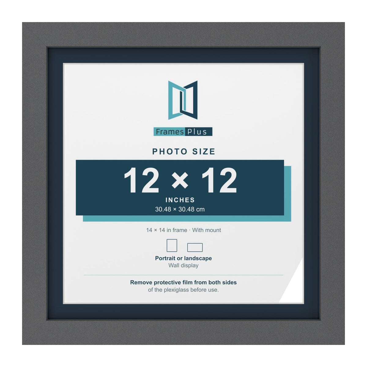 Dark Grey 14 x 14 inch picture frame with a Pacific Blue mount for a 12 x 12 inch photo