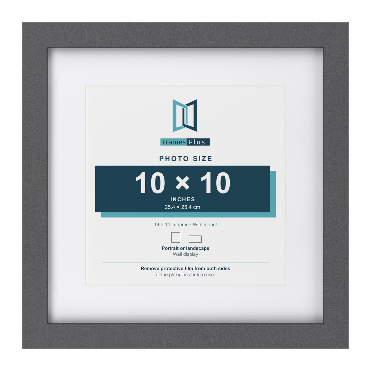 Dark Grey 14 x 14 inch picture frame with a white mount for a 10 x 10 inch photo