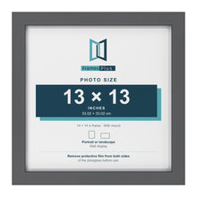 Dark Grey 14 x 14 inch picture frame with a white mount for a 13 x 13 inch photo