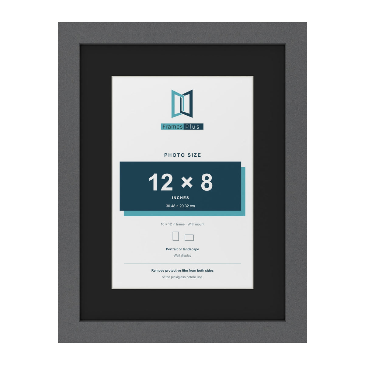 Dark Grey 16 x 12 inch picture frame with a black mount for a 12 x 8 inch photo