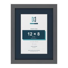 Dark Grey 16 x 12 inch picture frame with a Pacific Blue mount for a 12 x 8 inch photo