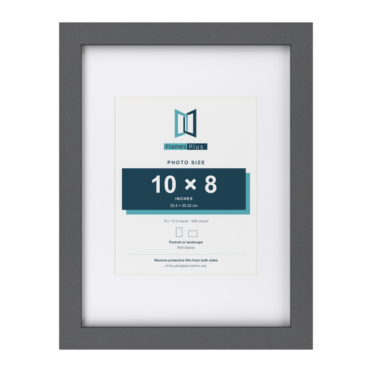 Dark Grey 16 x 12 inch picture frame with a white mount for a 10 x 8 inch photo