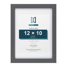 Dark Grey 16 x 12 inch picture frame with a white mount for a 12 x 10 inch photo