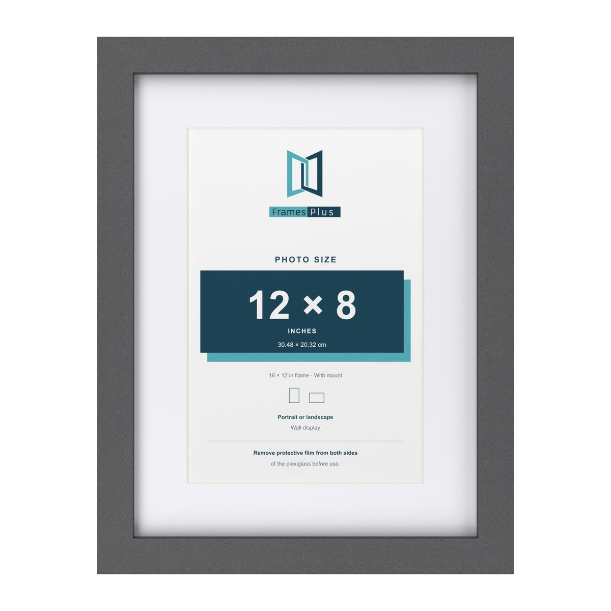 Dark Grey 16 x 12 inch picture frame with a white mount for a 12 x 8 inch photo