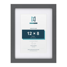 Dark Grey 16 x 12 inch picture frame with a white mount for a 12 x 8 inch photo